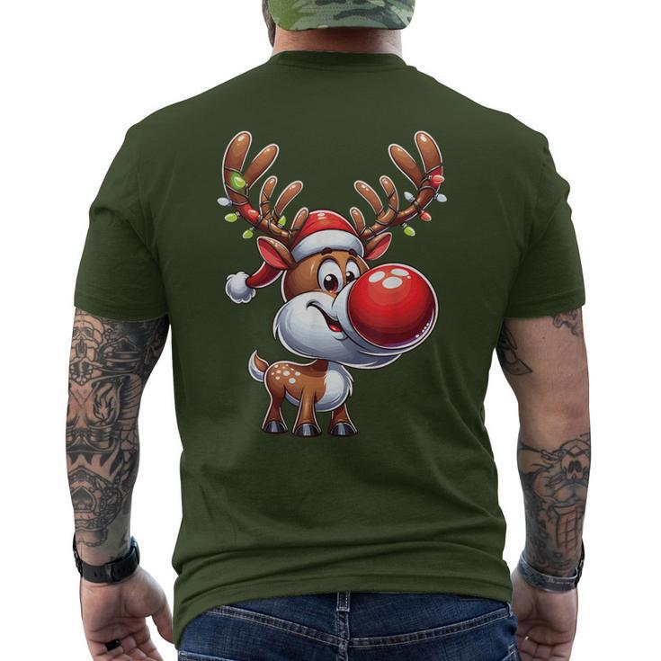 Festliches Rentier mit Leuchtender Nase Weihnachts-Kurzärmliges Herren-T-Kurzärmliges Herren-T-Shirt, Beleuchtetes Motiv