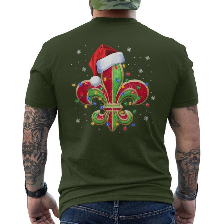 Fleur De Lis Christmas Ornament With Santa Hat Xmas Lights Men's T-shirt Back Print