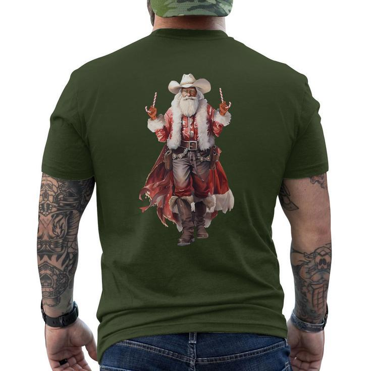 Christmas Western Cowboy Santa Claus And Candy Cane Men's T-shirt Back Print