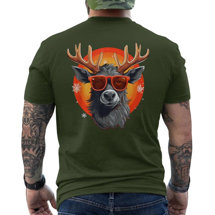 Grey Reindeer With Sunglasses In Christmas Style Men's T-shirt Back Print