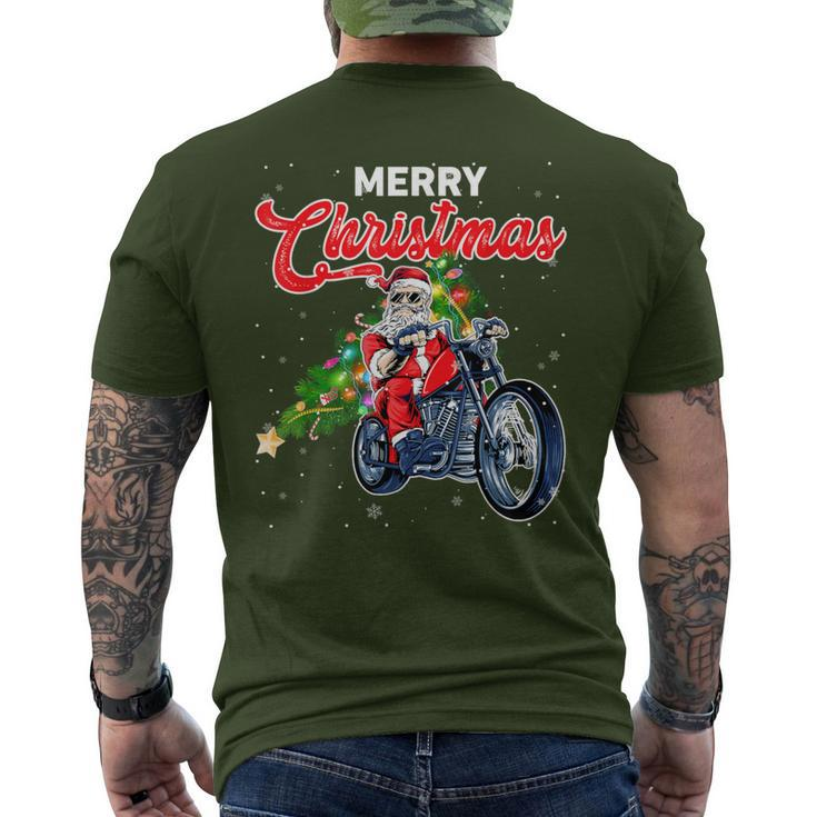 Santa Claus With Motorcycle Xmas Tree Merry Christmas Men's T-shirt Back Print