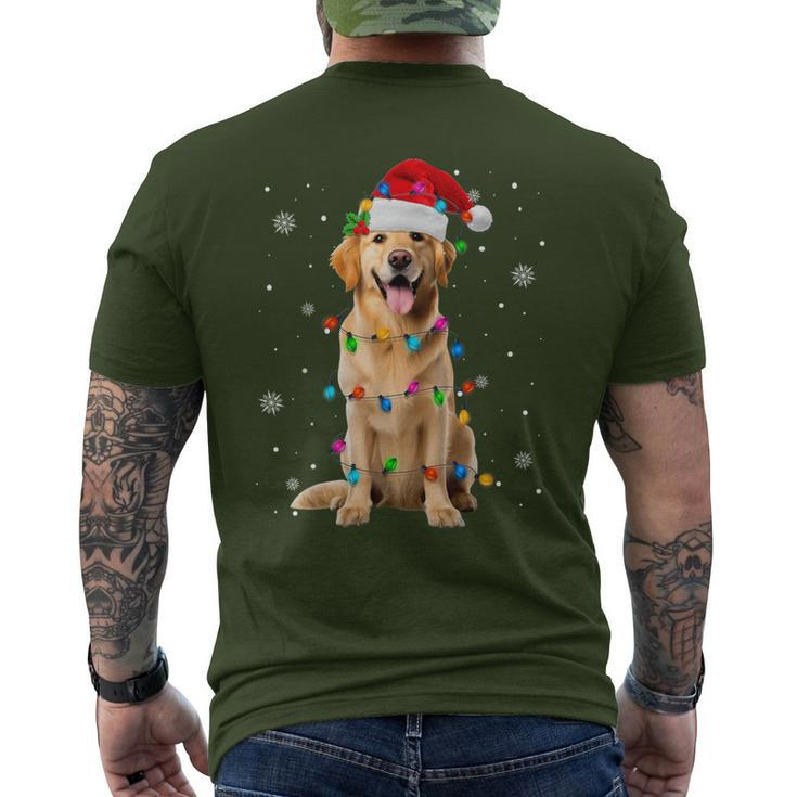 Golden Retriever Christmas Santa Hat Xmas Lights Dog Lover Men's T-shirt Back Print