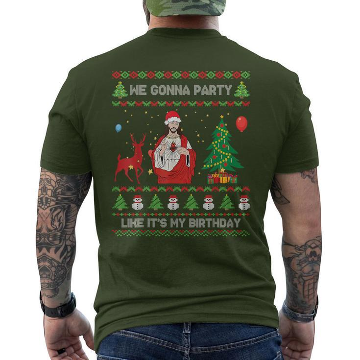 We Gonna Party Like It's My Birthday Jesus Ugly Christmas Men's T-shirt Back Print