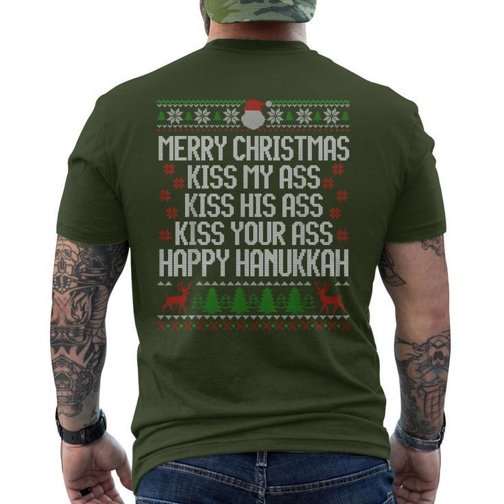 Happy Hanukkah Kiss My Ass His Ass Your Ass Merry Christmas Men's T-shirt Back Print