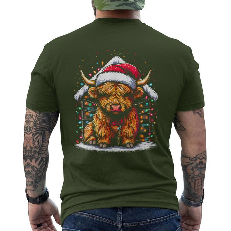 Highland Cow Santa Claus Hat Cute Xmas Cow Christmas Lover Men's T-shirt Back Print