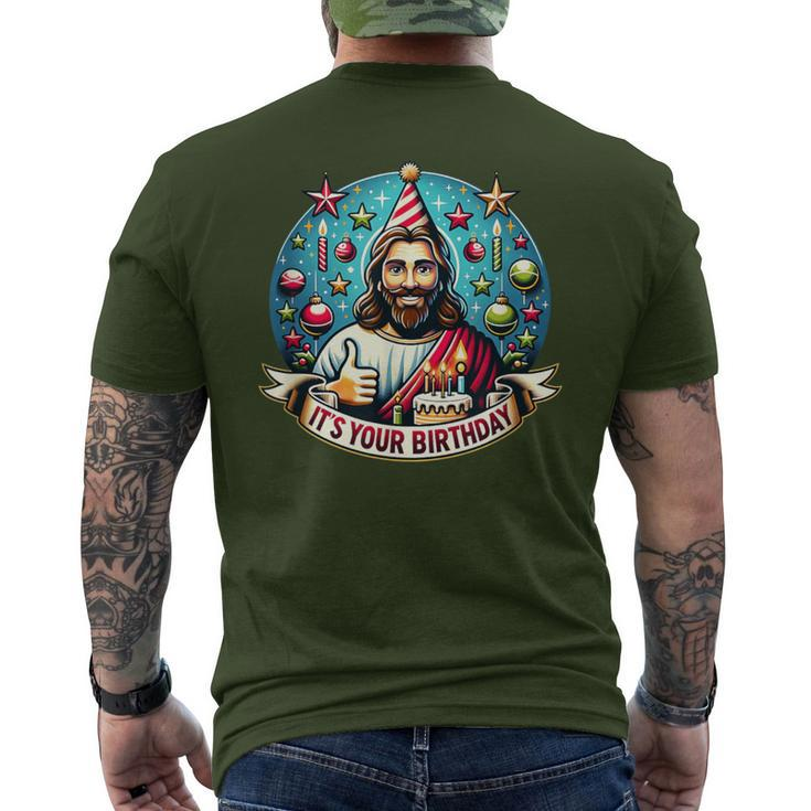 Humorous Holy Birthday Bash Jesus Christmas Xmas Men's T-shirt Back Print