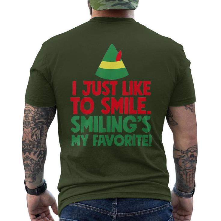 Just Like To Smile Smiling's My Favorite Elf Christmas Men's T-shirt Back Print