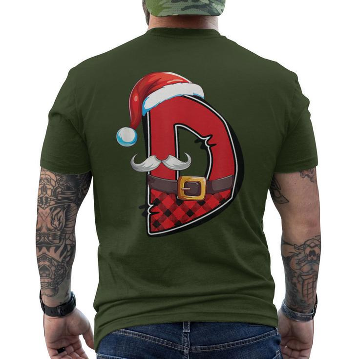 Letter D Initial Name Plaid Santa Hat Christmas Men's T-shirt Back Print