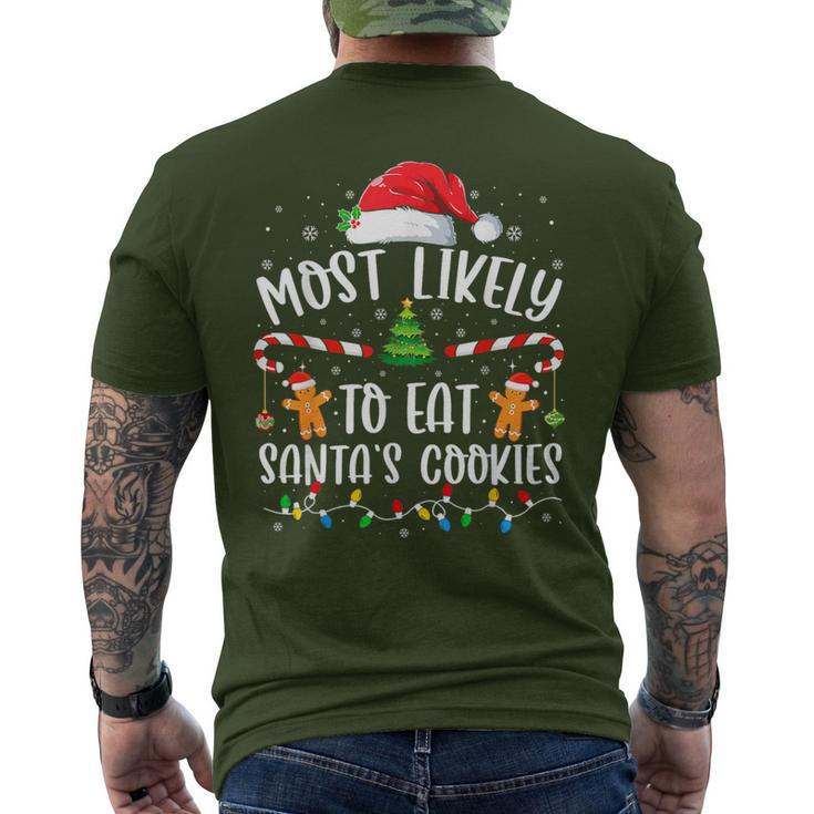 Most Likely To Eat Santas Cookies Xmas Light Men's T-shirt Back Print