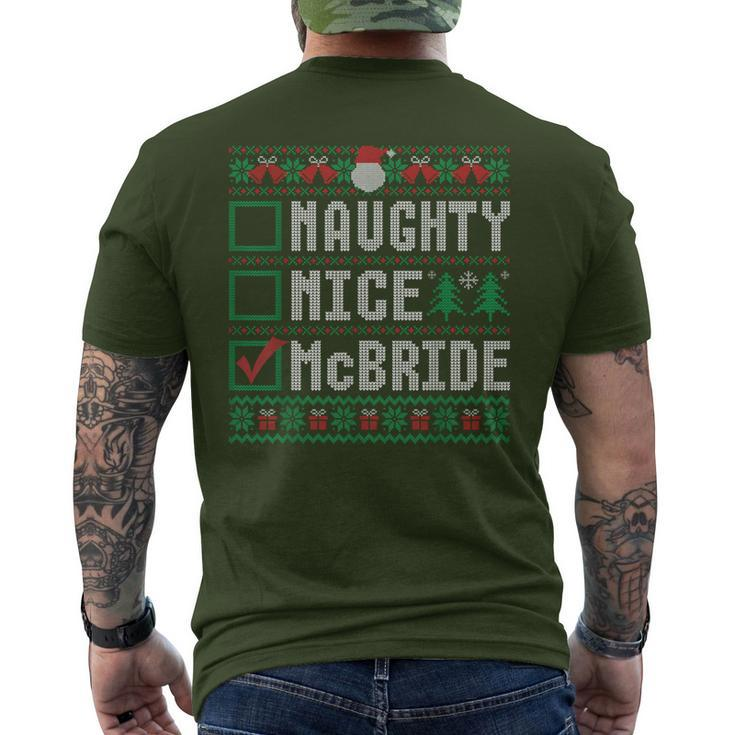 Mcbride Family Name Xmas Naughty Nice Mcbride Christmas List Men's T-shirt Back Print