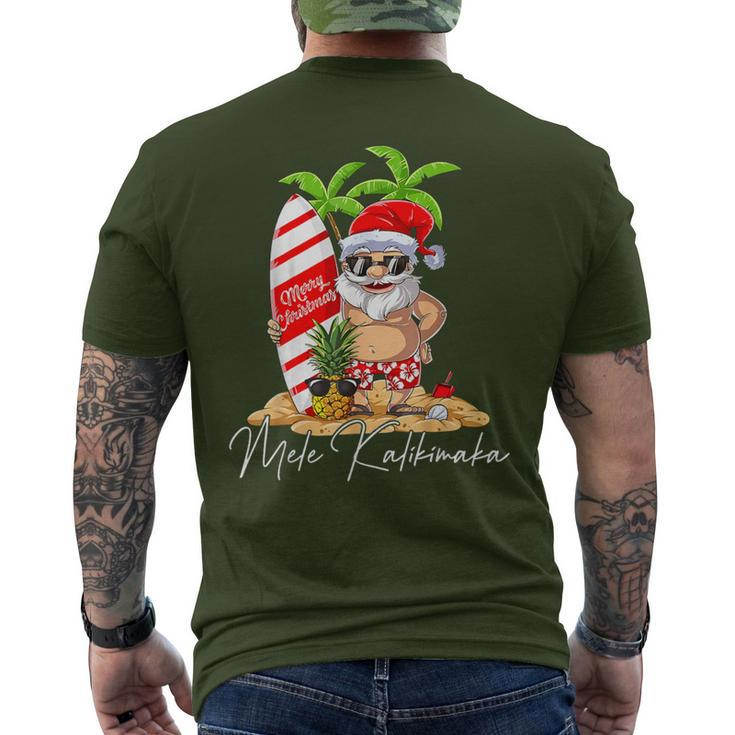 Mele Kalikimaka Hawaii Christmas Surfing Santa Xmas Summer Men's T-shirt Back Print