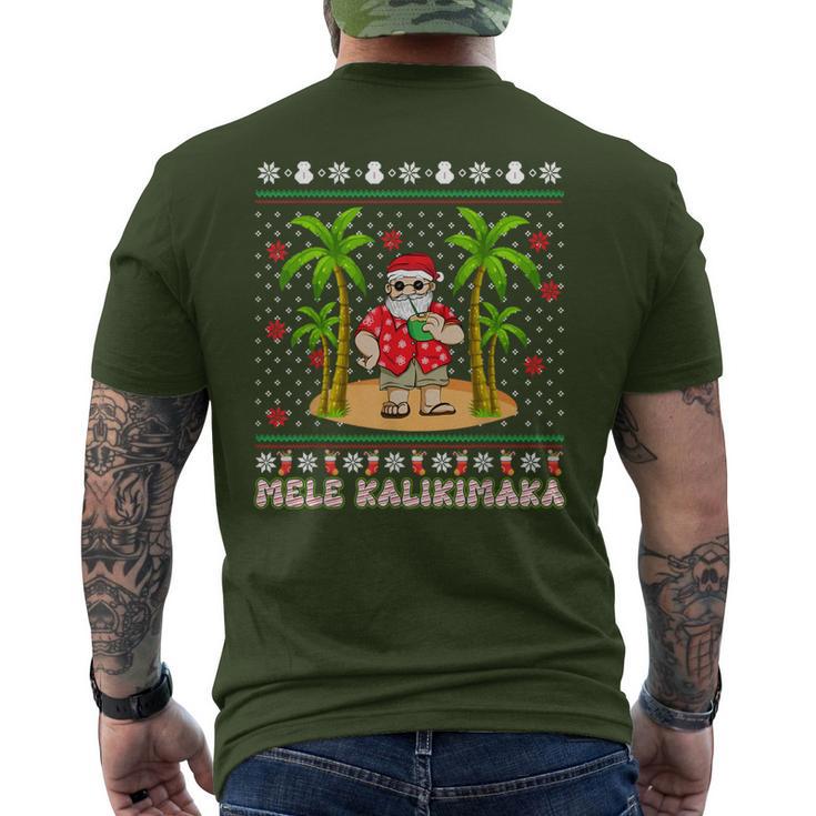 Mele Kalikimaka Hawaiian Christmas On The Beach Hawaii Santa Men's T-shirt Back Print