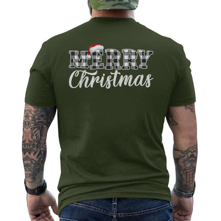 Merry Christmas Buffalo Plaid Black And White Santa Hat Xmas Men's T-shirt Back Print