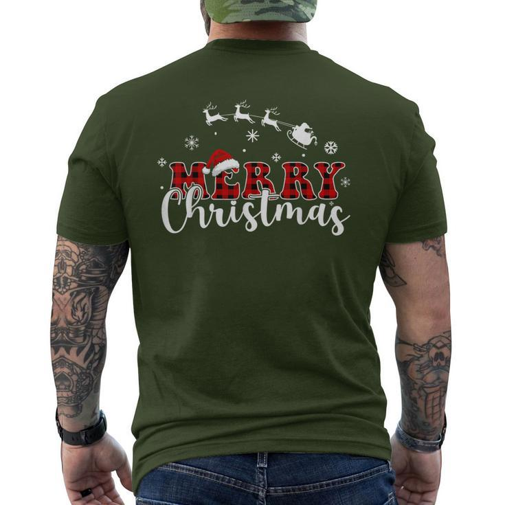 Merry Christmas Buffalo Plaid Red Santa Hat Xmas Pajamas Men's T-shirt Back Print