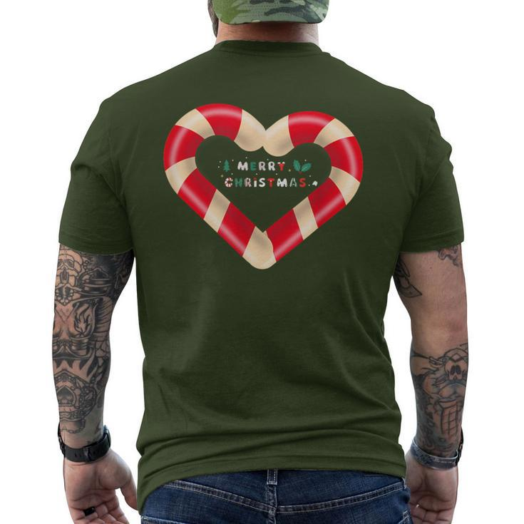 Merry Christmas Candy Cane Hearts Men's T-shirt Back Print