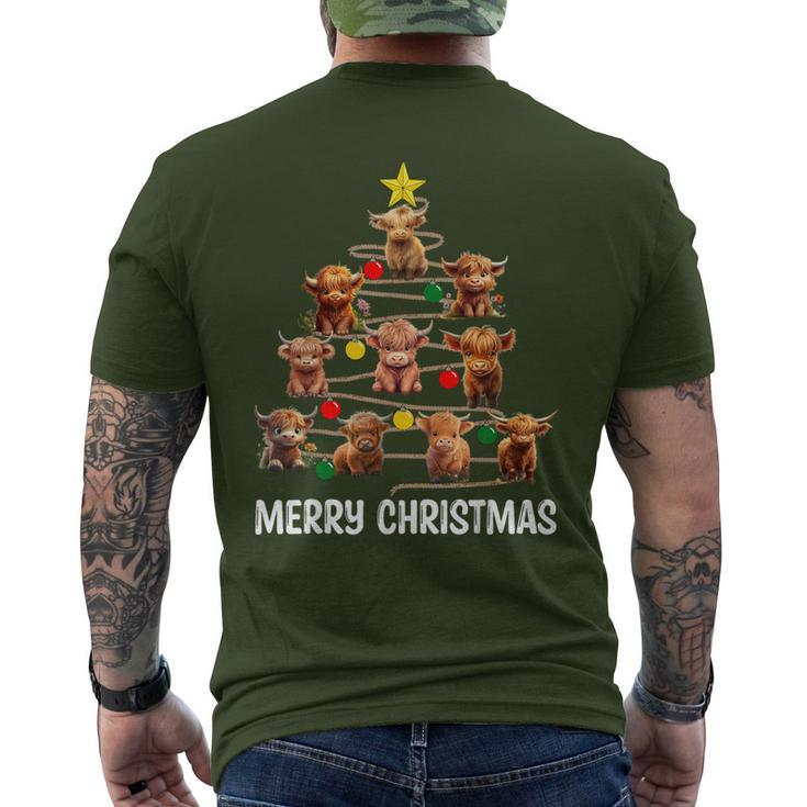 Merry Christmas Highland Cow Western Xmas Tree Pajama Men's T-shirt Back Print