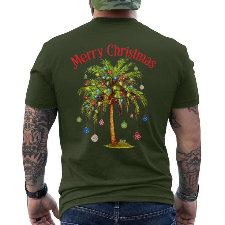 Merry Christmas Palm Tree Light Hawaiian Tropical Christmas Men's T-shirt Back Print