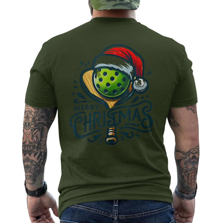 Merry Christmas Pickleball Pickle Ball And Paddle Santa Hat Men's T-shirt Back Print