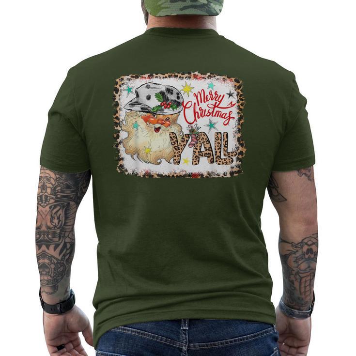 Merry Christmas Y'all Leopard Western Santa Cowboy Bleached Men's T-shirt Back Print