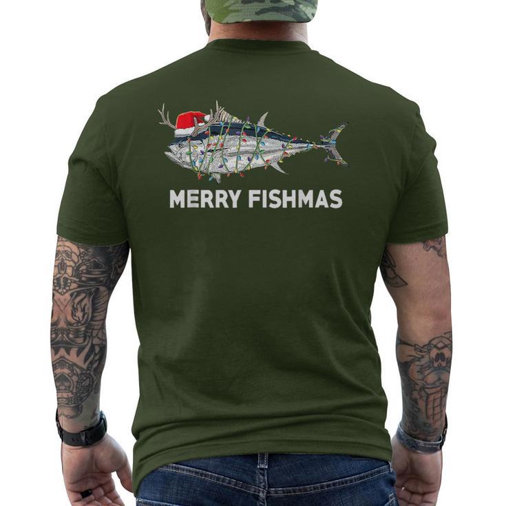 Merry Fishmas Christmas Fisherman Fisher Couples Xmas Men's T-shirt Back Print