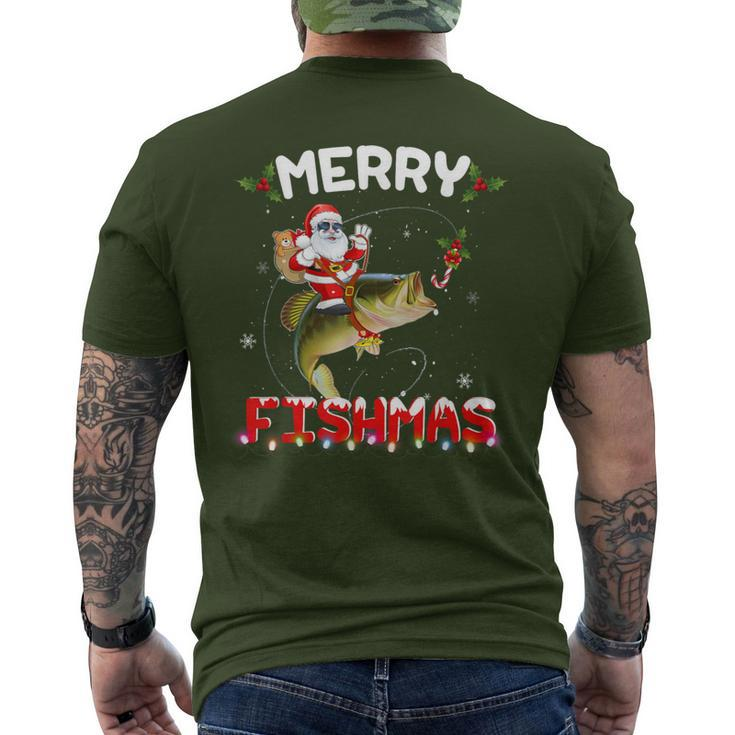 Merry Fishmas Santa Riding Fish Christmas Pjs Fishers Men's T-shirt Back Print