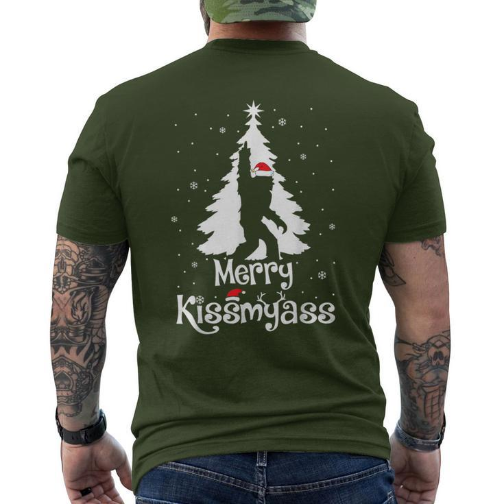 Merry Kissmyass Bigfoot Yeti Sasquatch Christmas Tree Men's T-shirt Back Print