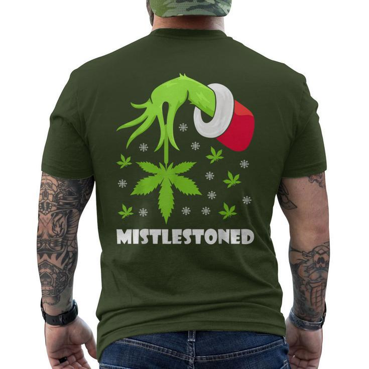 Mistlestoned Weed Leaf Cannabis Marijuana Ugly Christmas Men's T-shirt Back Print