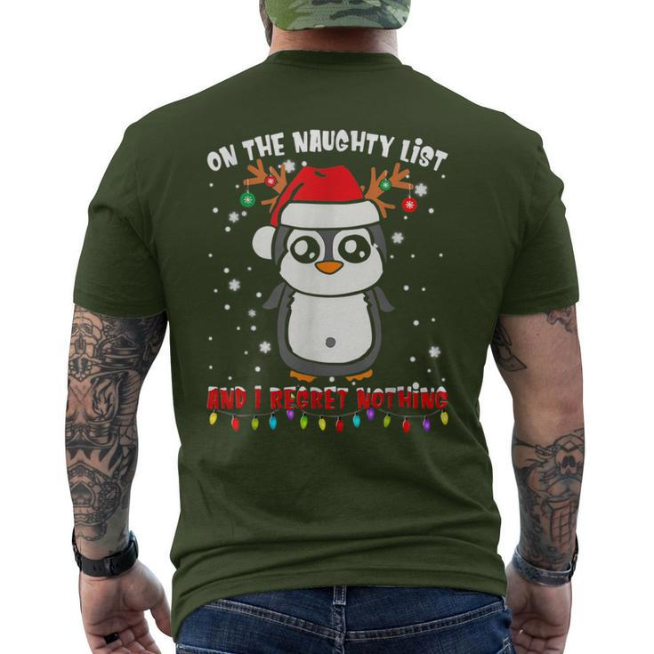 On The Naughty List And I Regret Nothing Penguin Xmas Men's T-shirt Back Print