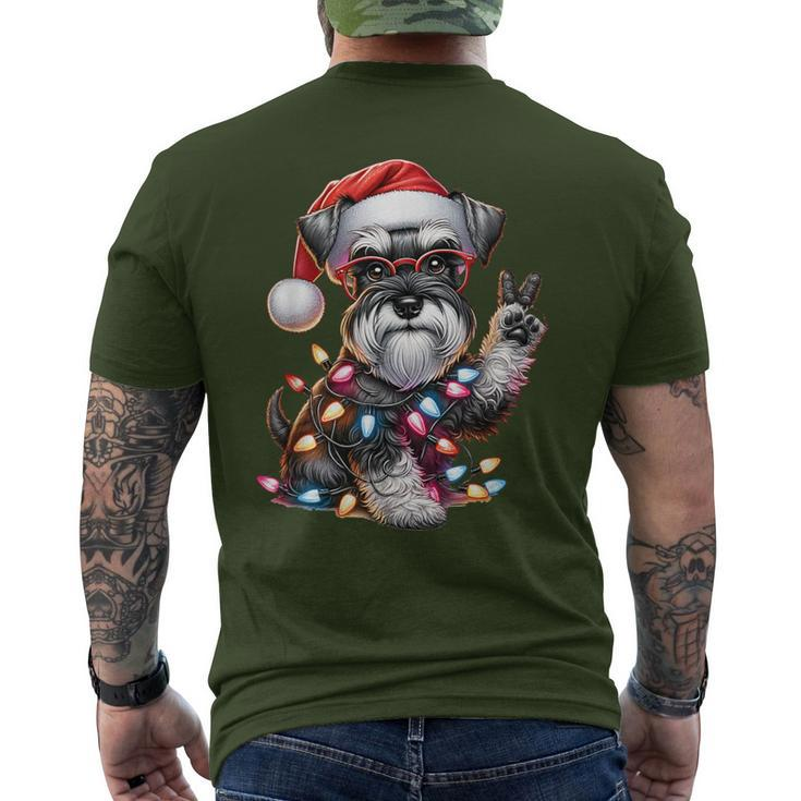 Peace Hand Miniature Schnauzer Santa Christmas Dog Pajamas Men's T-shirt Back Print