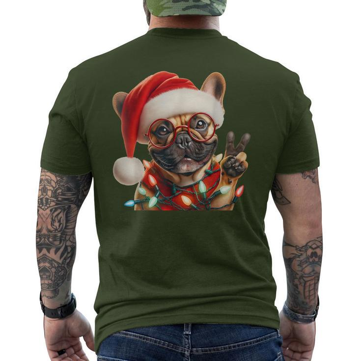 Peace Sign Hand French Bulldog Santa Christmas Dog Pajamas Men's T-shirt Back Print