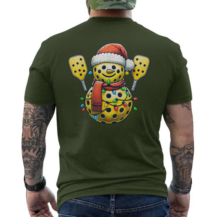 Pickleball Snowman Santa Hat Lights Christmas Pickleball Men's T-shirt Back Print