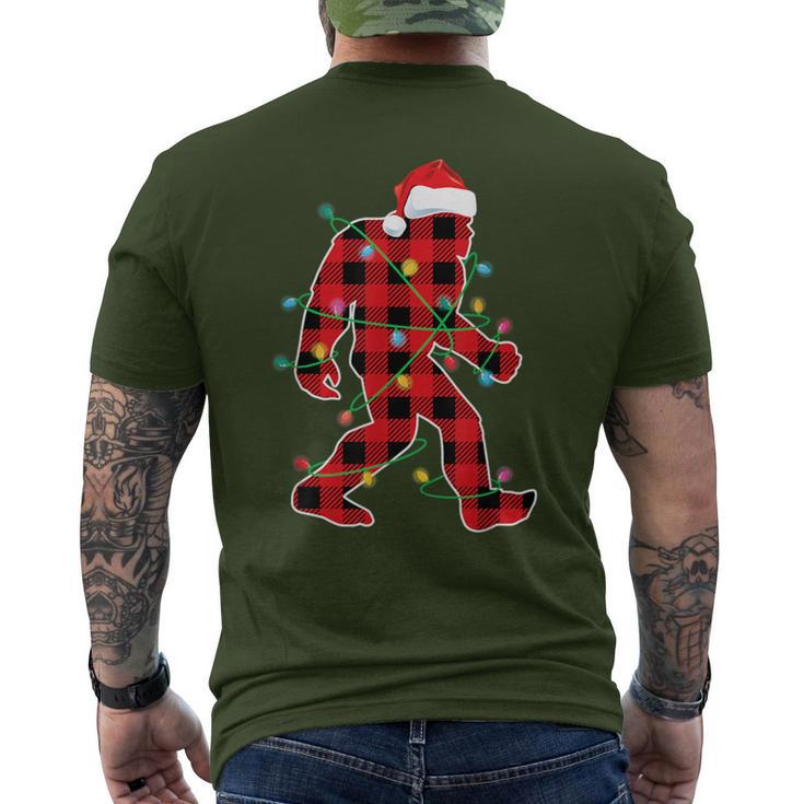 Red Plaid Bigfoot Christmas Lights Sasquatch Santa Sleeping Men's T-shirt Back Print