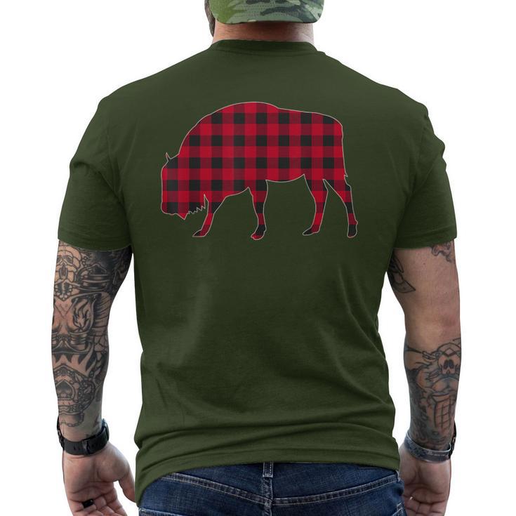 Red Plaid Bison Christmas Matching Buffalo Family Pajama Men's T-shirt Back Print