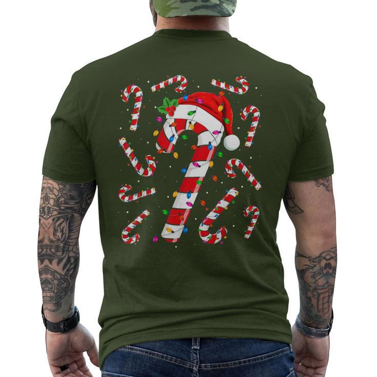 Red And White Candy Cane Santa Christmas Xmas Lights Men's T-shirt Back Print