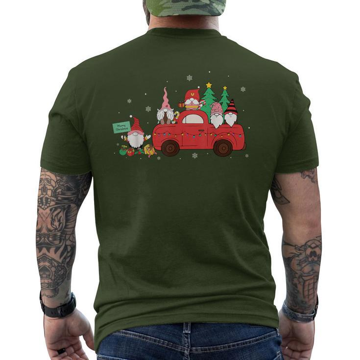 Retro Red Truck Christmas Tree With Gnome Gnomies Farming Men's T-shirt Back Print