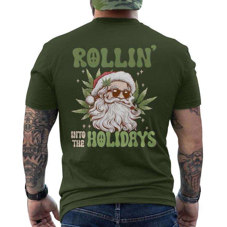 Rollin Into The Holidays Santa Black Marijuana Christmas Men's T-shirt Back Print