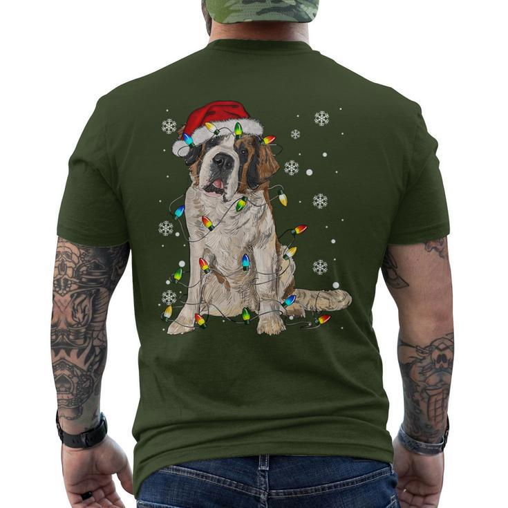 Saint Bernard Dog Santa Christmas Tree Lights Pajama Xmas Men's T-shirt Back Print