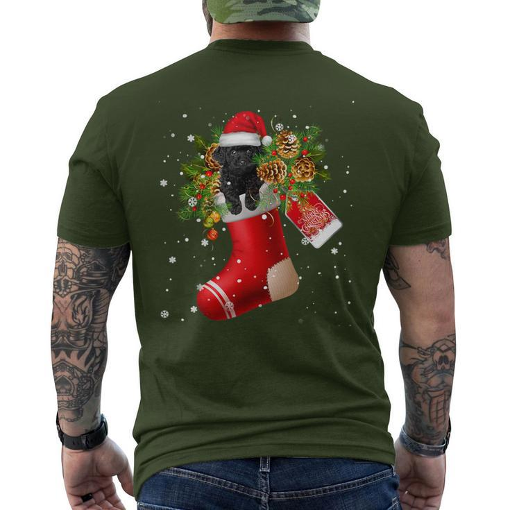 Santa Black Toy Poodle In Christmas Sock Pajama Men's T-shirt Back Print