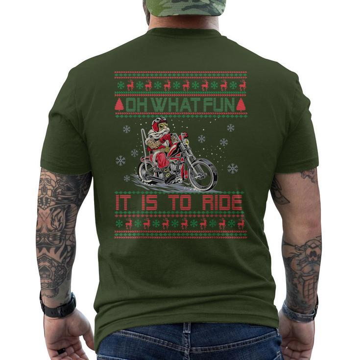 Santa Claus Riding Motorcycle Xmas Biker Present Christmas Men's T-shirt Back Print