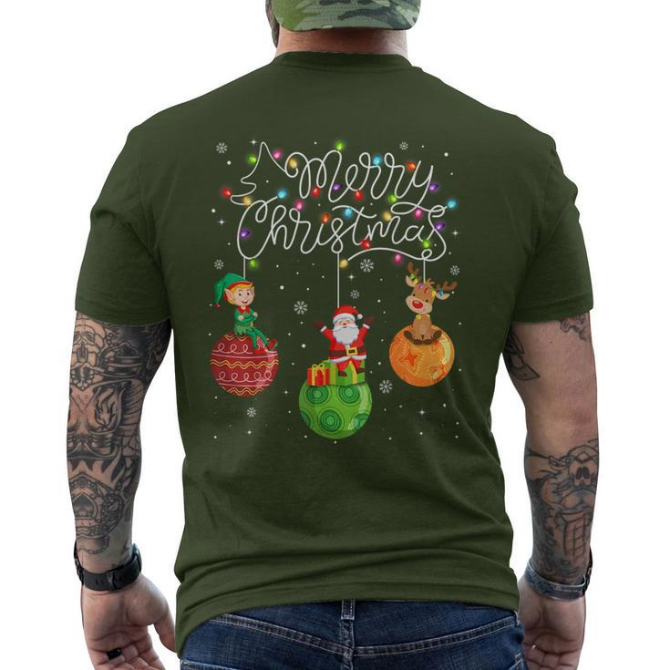 Santa Reindeer Elf Merry Christmas Lights Ornaments Balls Men's T-shirt Back Print