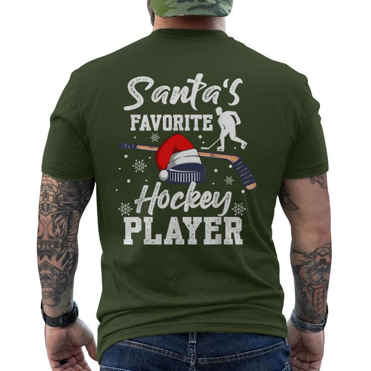 Santa's Favorite Hockey Player Christmas Pajama Hockey Xmas Men's T-shirt Back Print