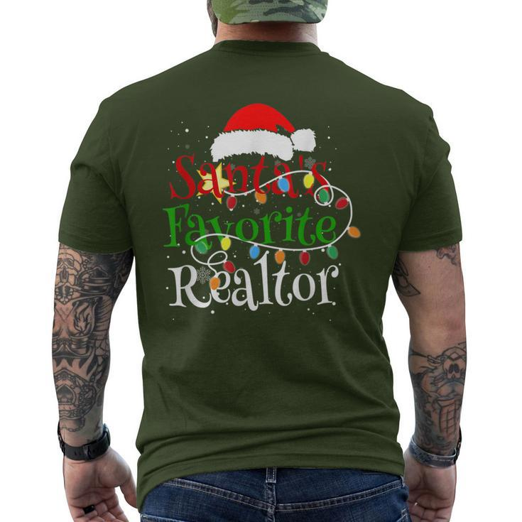 Santa's Favorite Realtor Christmas Santa Hat Lights Men's T-shirt Back Print