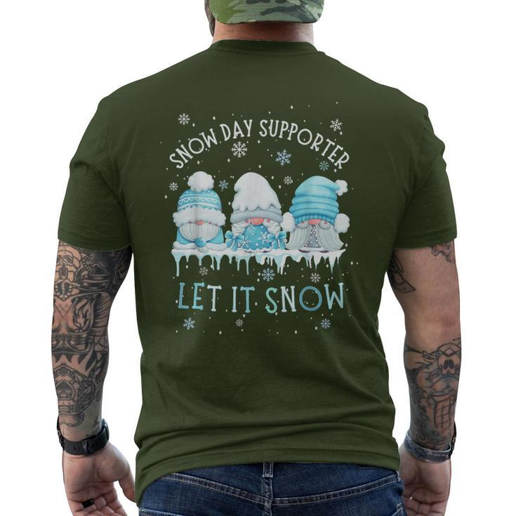 Snow Day Supporter Let It Snow Cute Blue Gnome Xmas Holiday Men's T-shirt Back Print