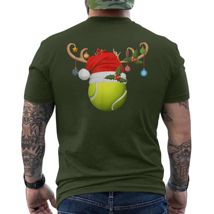 Tennis Player Reindeer Santa Hat Tennis Ball Christmas Men's T-shirt Back Print