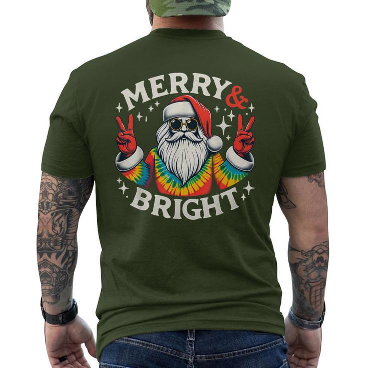 Vintage Retro Merry And Bright Hippie Santa Peace Christmas Men's T-shirt Back Print