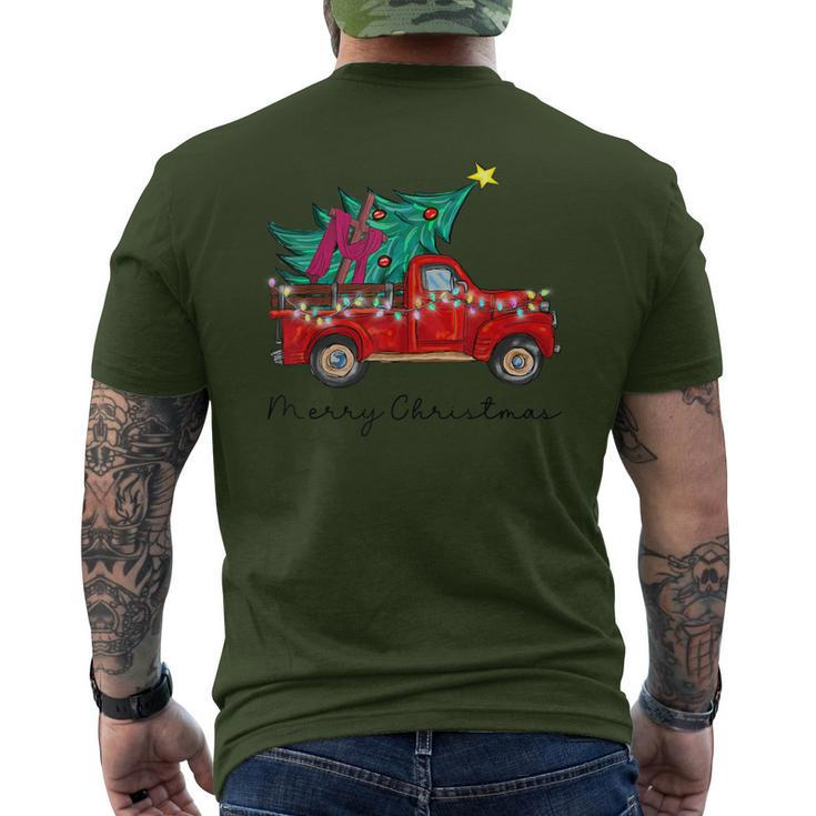 Vintage Wagon Red Truck Christmas Tree Pajama Xmas Men's T-shirt Back Print
