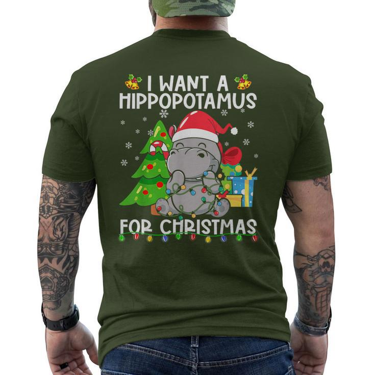 I Want A Hippopotamus For Christmas Santa Lights Hippo Xmas Men's T-shirt Back Print