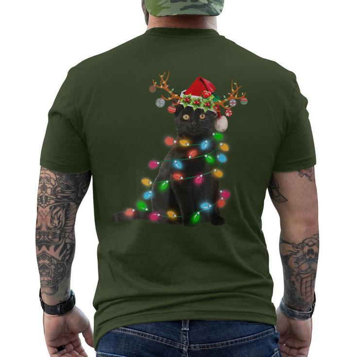 Xmas Reindeer Black Cat Christmas Lights Cat Lover Men's T-shirt Back Print