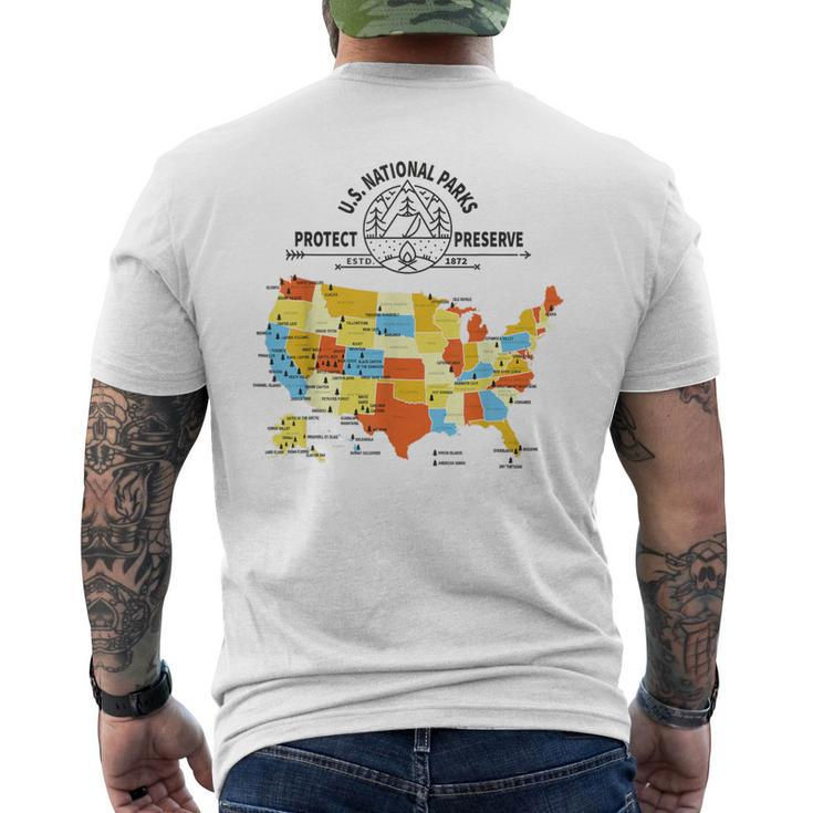 All 63 Us National Parks Map US National Park Hiking Map Men's T-shirt Back Print