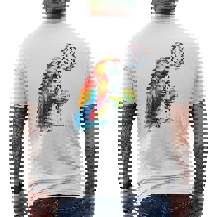 Always 5 O'clock Colorful Parrot Drinking Margarita Men's T-shirt Back Print